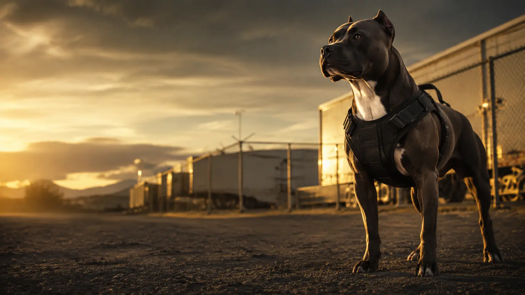 American Pit Bull Terrier guard dog protecting commercial property near Avondale, Arizona