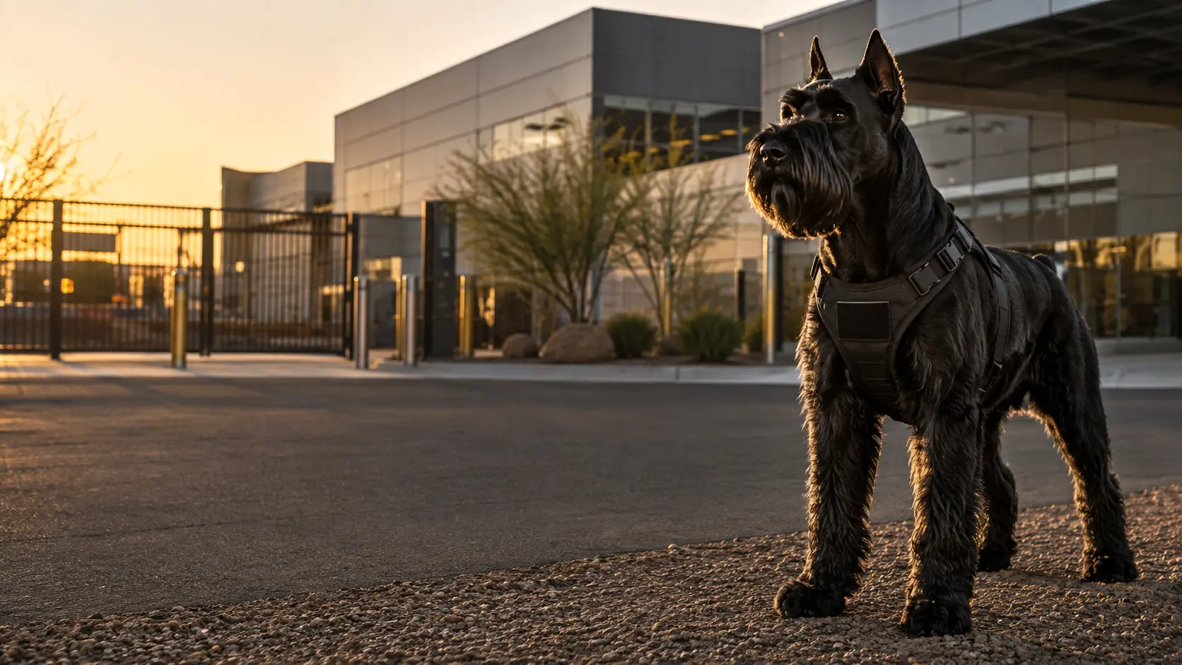 Giant Schnauzer guard dog protecting commercial property near Chandler, Arizona