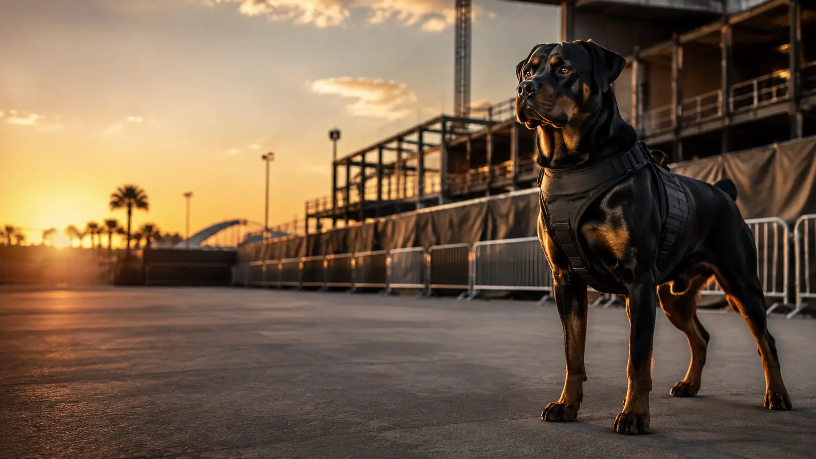 Rottweiler guard dog protecting commercial property near Glendale, Arizona