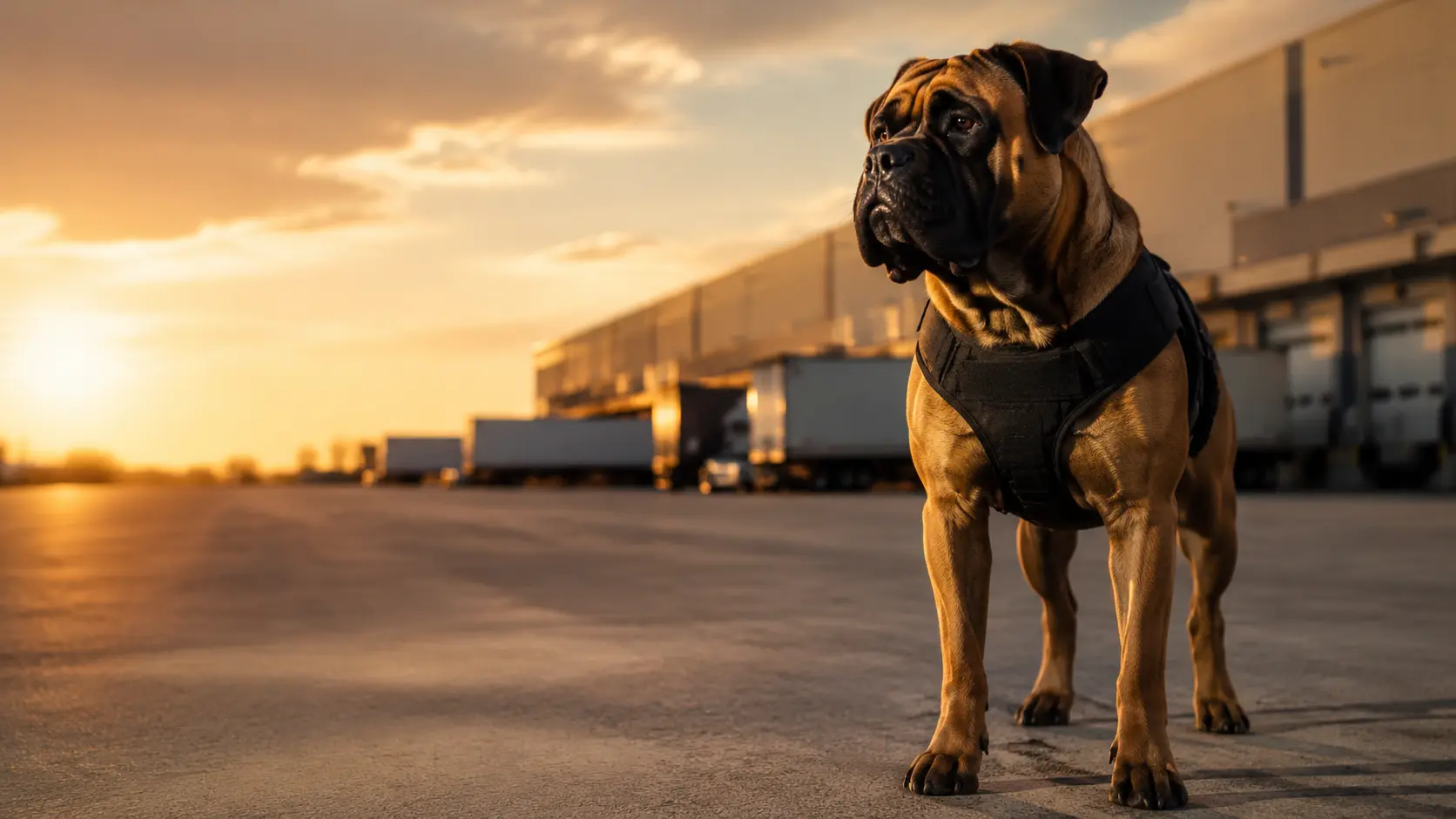 Bullmastiff guard dog protecting commercial property near Goodyear, Arizona