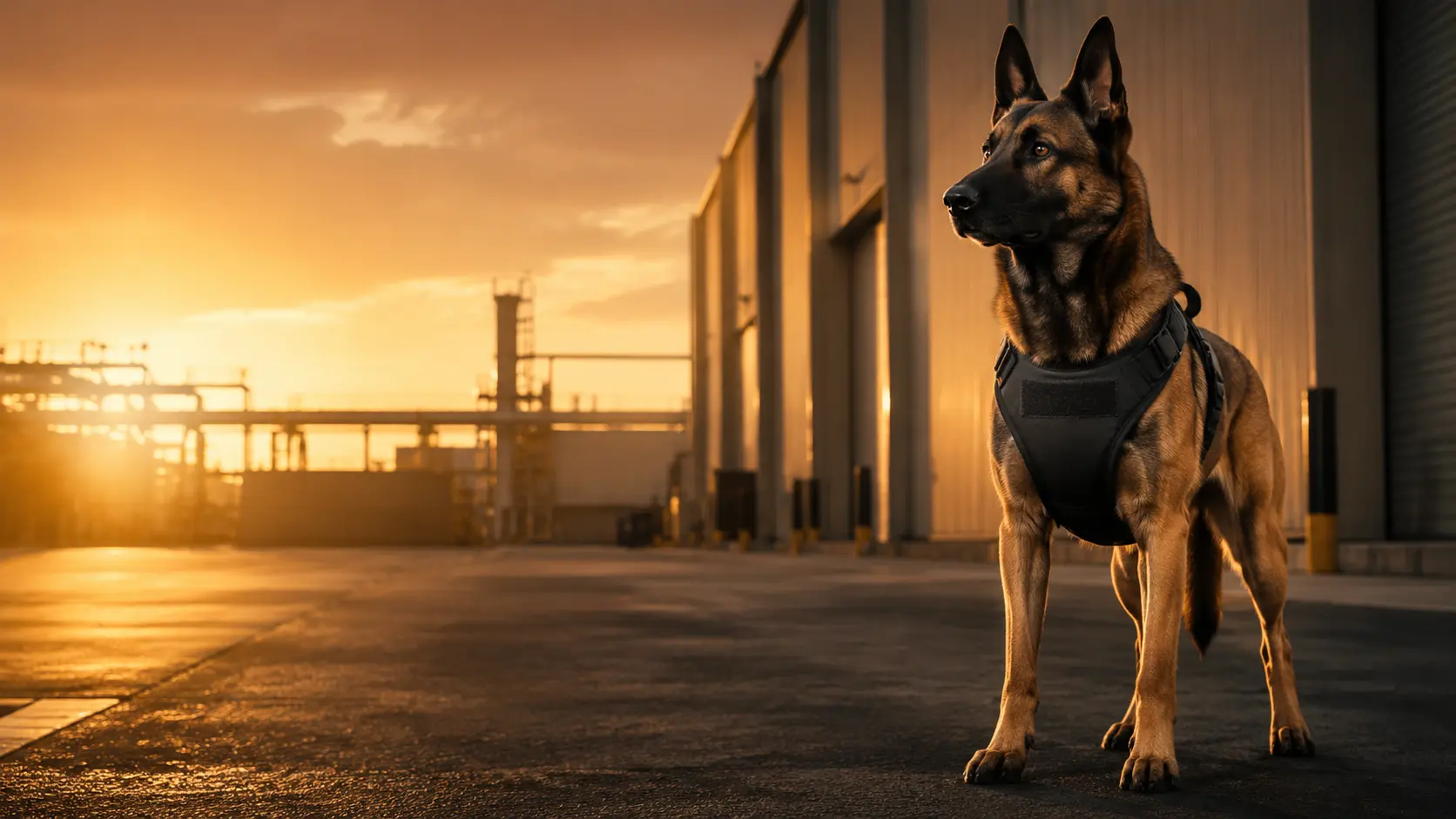 Professional Belgian Malinois security dog protecting an Arizona commercial property