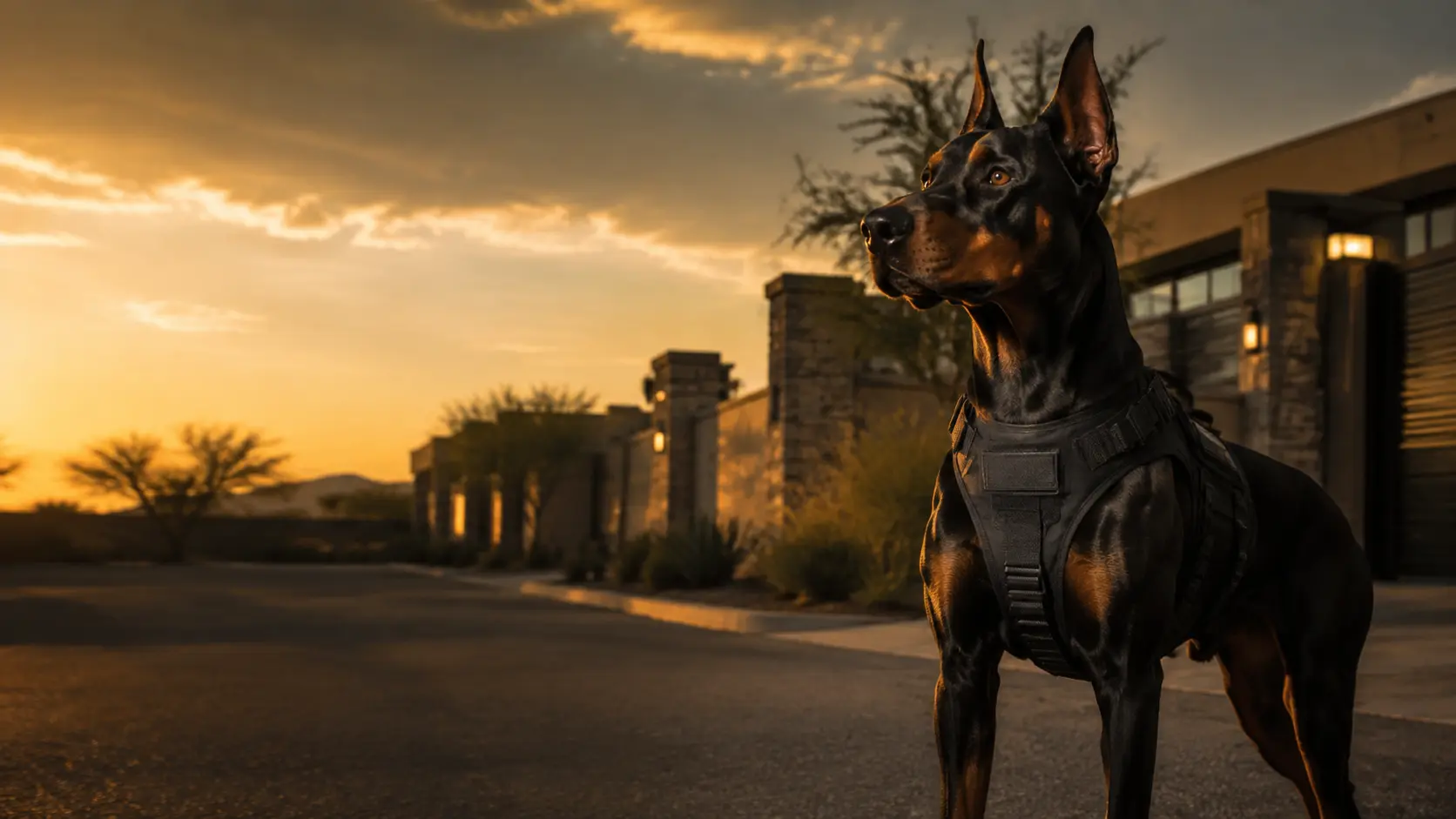Professional Doberman security dog ready to protect an Arizona property