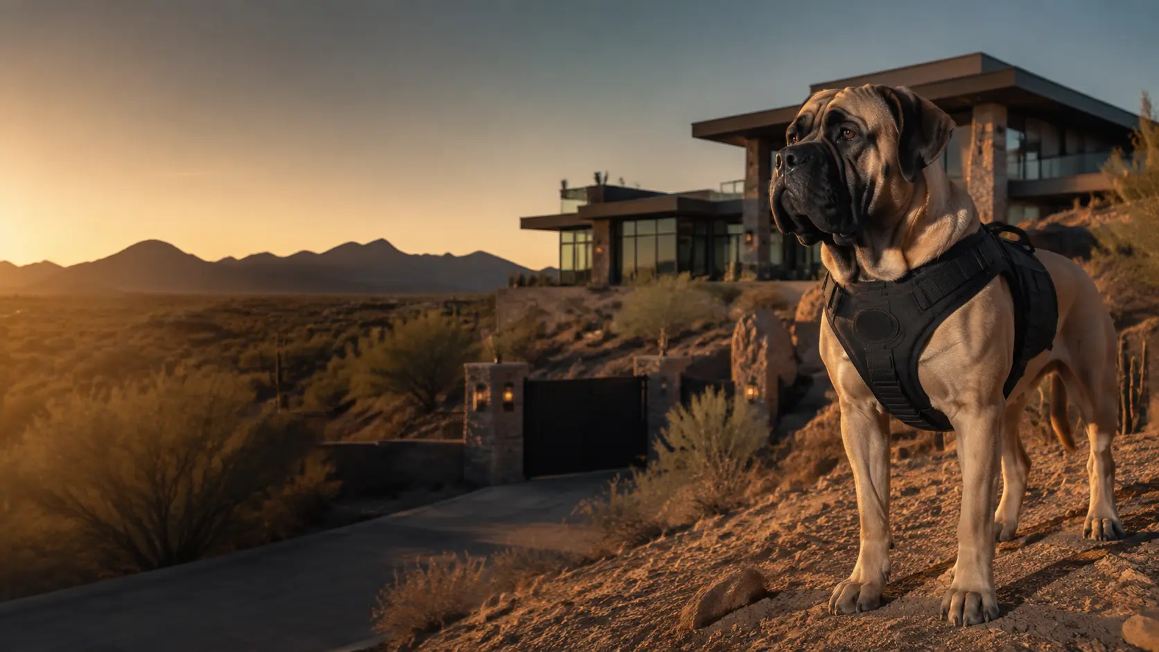 English Mastiff guard dog protecting commercial property near Scottsdale, Arizona