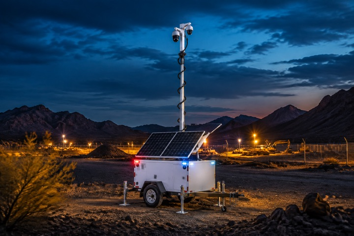 Illustration of a solar surveillance trailer at an Arizona construction site